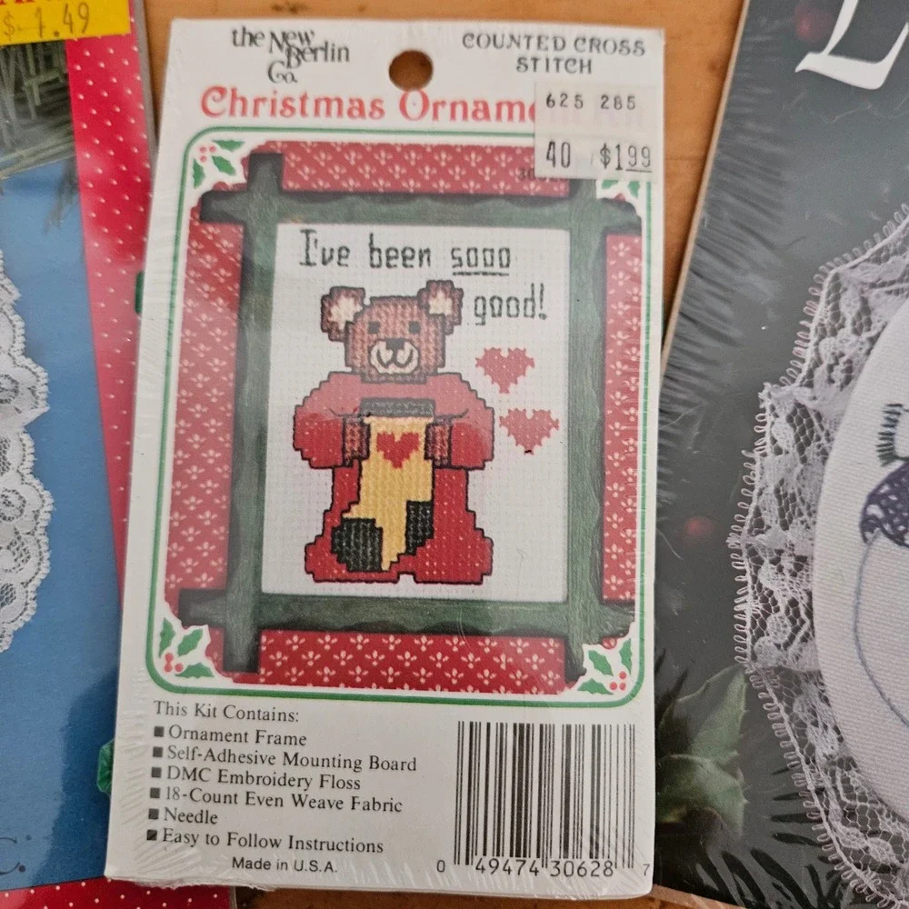 Vintage Christmas Cross Stitch Ornament Kit Lot Snowman Teddy Bear 3 Kits New
